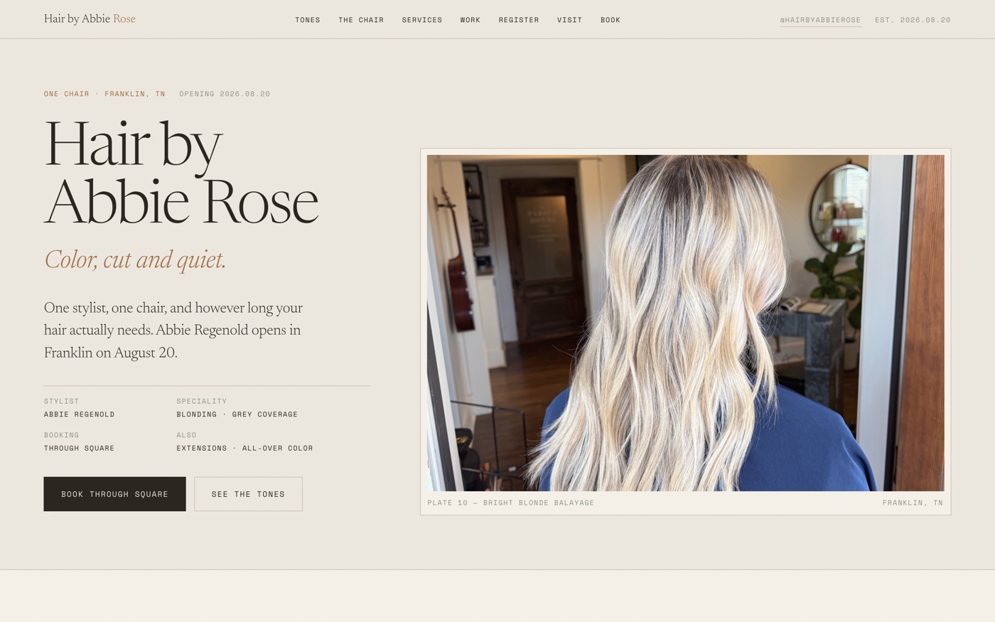 Concept B homepage — an apothecary-style layout with tonal swatches