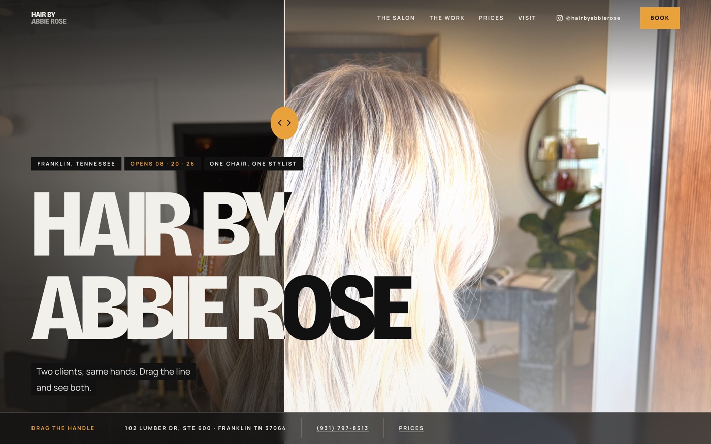 Concept C homepage — a split-screen hero with oversized type