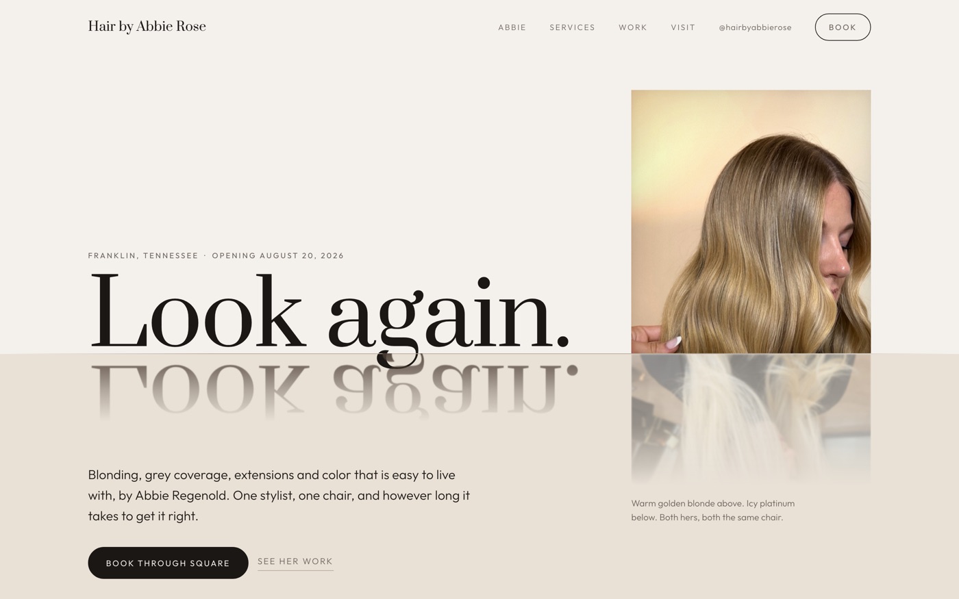 Concept E homepage — a mirrored composition around a horizontal axis